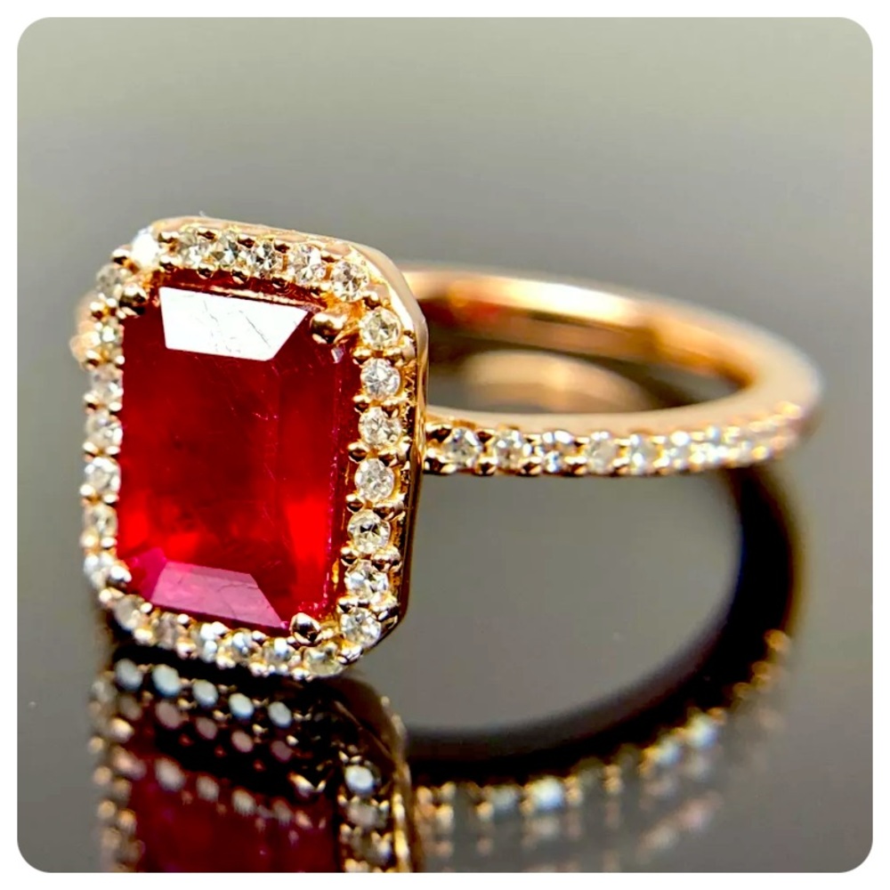 2 EFFY rings Ruby Lab Created Ring in 14K RG D Halo Effy Diamond Band .5 TCW